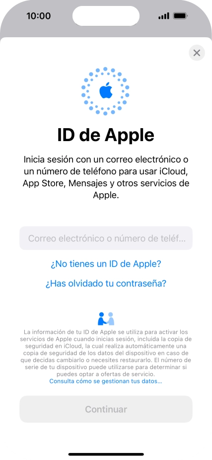 Si no tienes un ID de Apple, pulsa ¿No tienes un ID de Apple? y sigue las indicaciones de la pantalla para ver cómo crear un ID de Apple. Si no tienes un ID de Apple, pulsa ¿No tienes un ID de Apple? y sigue las indicaciones de la pantalla para ver cómo crear un ID de Apple.