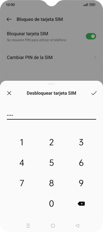 Introduce el código PIN y pulsa el icono de aceptar.