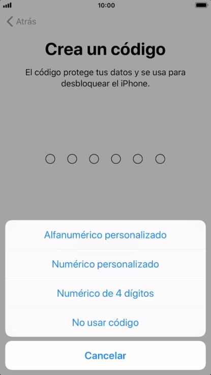 Sigue las indicaciones de la pantalla para activar el uso del código de seguridad o pulsa No usar código. Sigue las indicaciones de la pantalla para activar el uso del código de seguridad o pulsa No usar código.
