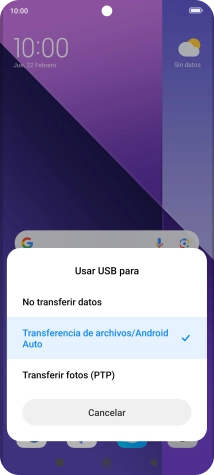 Pulsa Transferencia de archivos/Android Auto. Pulsa Transferencia de archivos/Android Auto.