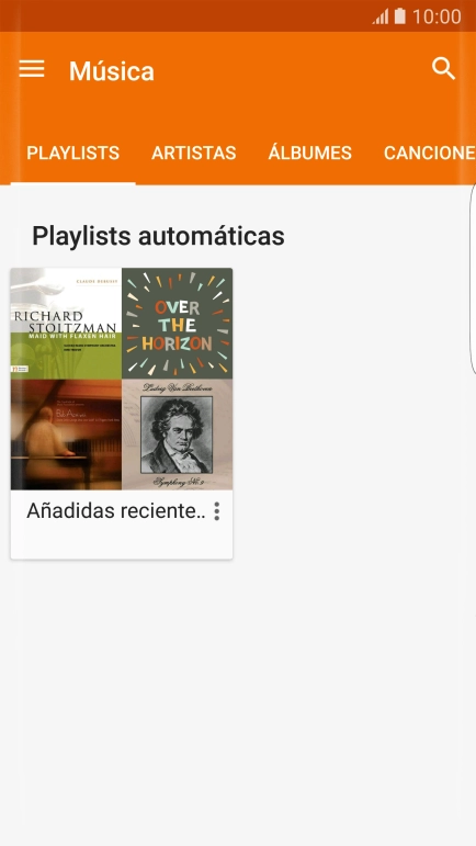 Desliza el dedo hacia la derecha o hacia la izquierda para seleccionar una categoría y desplázate al archivo de música deseado. Desliza el dedo hacia la derecha o hacia la izquierda para seleccionar una categoría y desplázate al archivo de música deseado.