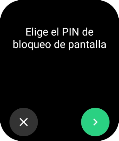 Pulsa la flecha hacia la derecha y sigue las indicaciones de la pantalla para crear un código PIN como código de seguridad. Pulsa la flecha hacia la derecha y sigue las indicaciones de la pantalla para crear un código PIN como código de seguridad.