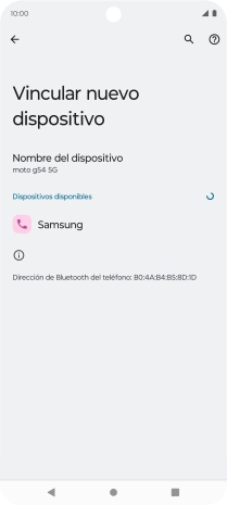Pulsa el dispositivo Bluetooth deseado y sigue las indicaciones de la pantalla para vincular el dispositivo al teléfono. Pulsa el dispositivo Bluetooth deseado y sigue las indicaciones de la pantalla para vincular el dispositivo al teléfono.