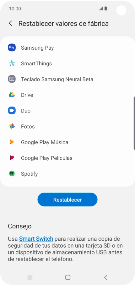 Pulsa Restablecer.