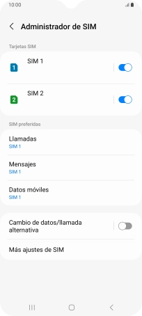 Pulsa el indicador para activar o desactivar el uso de la tarjeta SIM.