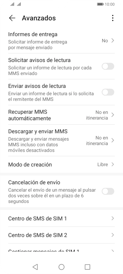 Pulsa Centro de SMS de ‹SIM›. Pulsa Centro de SMS de ‹SIM›.