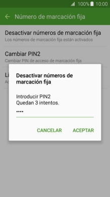 Introduce el código PIN2 y pulsa ACEPTAR. Introduce el código PIN2 y pulsa ACEPTAR.