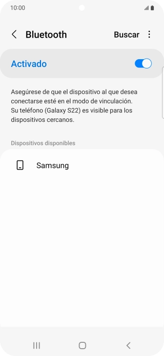 Pulsa el dispositivo Bluetooth deseado y sigue las indicaciones de la pantalla para vincular el dispositivo al teléfono. Pulsa el dispositivo Bluetooth deseado y sigue las indicaciones de la pantalla para vincular el dispositivo al teléfono.