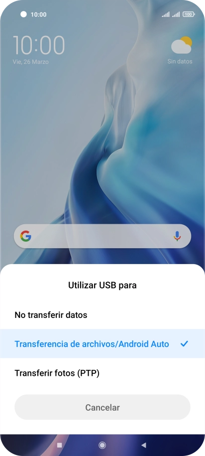 Pulsa Transferencia de archivos/Android Auto. Pulsa Transferencia de archivos/Android Auto.