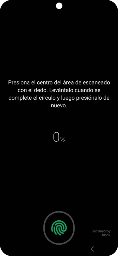 Sigue las indicaciones de la pantalla para crear una huella digital como código de seguridad. Sigue las indicaciones de la pantalla para crear una huella digital como código de seguridad.
