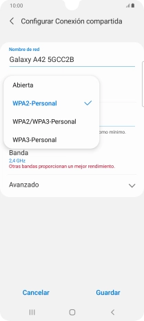 Pulsa WPA2-Personal para proteger la conexión Wi-Fi con una contraseña. Pulsa WPA2-Personal para proteger la conexión Wi-Fi con una contraseña.