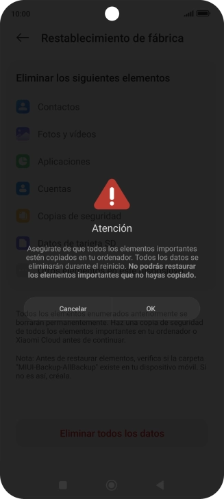 Pulsa OK. Espera unos instantes mientras el teléfono restablece la configuración predeterminada. Sigue las indicaciones de la pantalla para configurar el teléfono y dejarlo listo para su uso. Pulsa OK. Espera unos instantes mientras el teléfono restablece la configuración predeterminada. Sigue las indicaciones de la pantalla para configurar el teléfono y dejarlo listo para su uso.