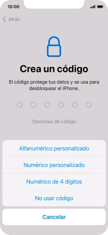 Sigue las indicaciones de la pantalla para activar el uso del código de seguridad o pulsa No usar código. Sigue las indicaciones de la pantalla para activar el uso del código de seguridad o pulsa No usar código.