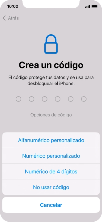 Sigue las indicaciones de la pantalla para activar el uso del código de seguridad o pulsa No usar código. Sigue las indicaciones de la pantalla para activar el uso del código de seguridad o pulsa No usar código.