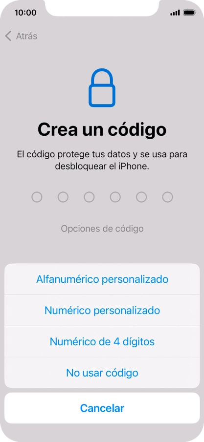 Sigue las indicaciones de la pantalla para activar el uso del código de seguridad o pulsa No usar código. Sigue las indicaciones de la pantalla para activar el uso del código de seguridad o pulsa No usar código.