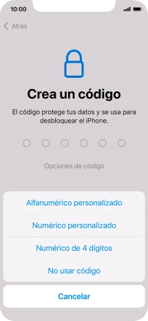 Sigue las indicaciones de la pantalla para activar el uso del código de seguridad o pulsa No usar código. Sigue las indicaciones de la pantalla para activar el uso del código de seguridad o pulsa No usar código.