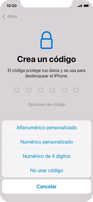 Sigue las indicaciones de la pantalla para activar el uso del código de seguridad o pulsa No usar código. Sigue las indicaciones de la pantalla para activar el uso del código de seguridad o pulsa No usar código.