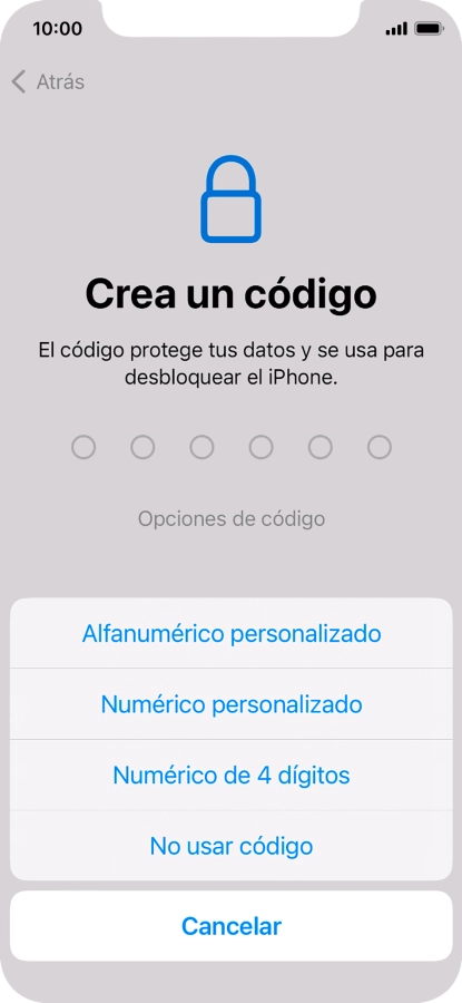 Sigue las indicaciones de la pantalla para activar el uso del código de seguridad o pulsa No usar código. Sigue las indicaciones de la pantalla para activar el uso del código de seguridad o pulsa No usar código.