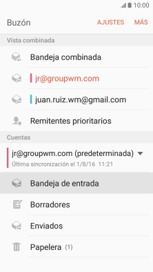 Pulsa la bandeja de entrada bajo la cuenta de correo electrónico deseada. Pulsa la bandeja de entrada bajo la cuenta de correo electrónico deseada.