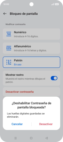 Pulsa Desactivar e introduce el código de seguridad extra que has creado anteriormente. Pulsa Desactivar e introduce el código de seguridad extra que has creado anteriormente.