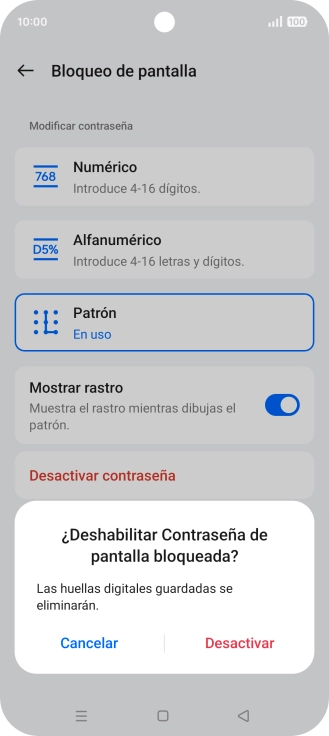 Pulsa Desactivar e introduce el código de seguridad extra que has creado anteriormente. Pulsa Desactivar e introduce el código de seguridad extra que has creado anteriormente.
