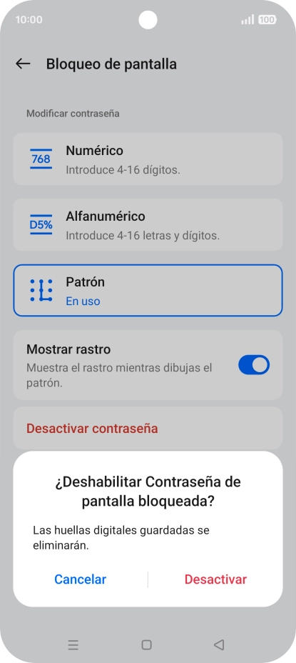 Pulsa Desactivar e introduce el código de seguridad extra que has creado anteriormente. Pulsa Desactivar e introduce el código de seguridad extra que has creado anteriormente.