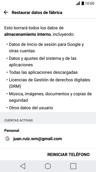 Pulsa REINICIAR TELÉFONO.