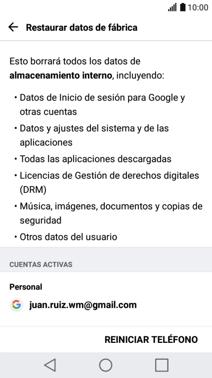 Pulsa REINICIAR TELÉFONO.