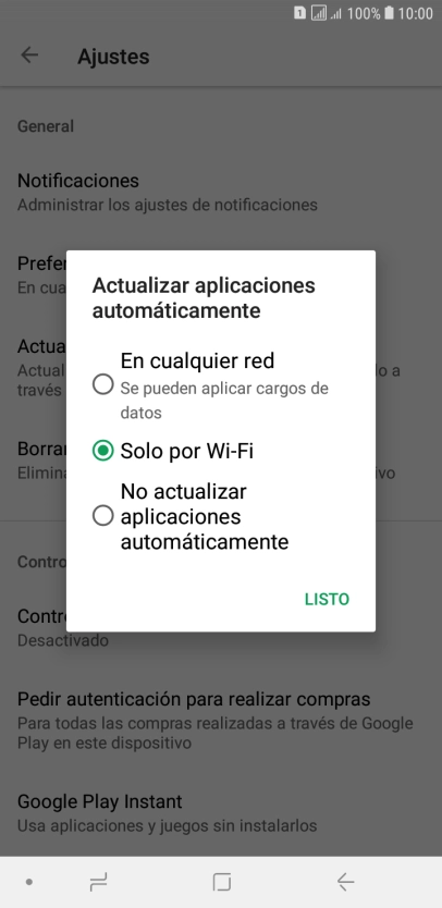 Para desactivar la actualización automática de apps, pulsa No actualizar aplicaciones automáticamente.. Para desactivar la actualización automática de apps, pulsa No actualizar aplicaciones automáticamente..
