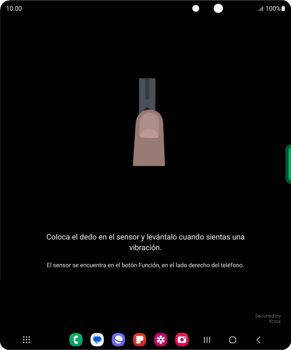Sigue las indicaciones de la pantalla para crear una huella digital como código de seguridad. Sigue las indicaciones de la pantalla para crear una huella digital como código de seguridad.