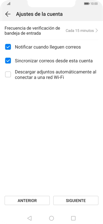 Pulsa Frecuencia de verificación de bandeja de entrada. Pulsa Frecuencia de verificación de bandeja de entrada.