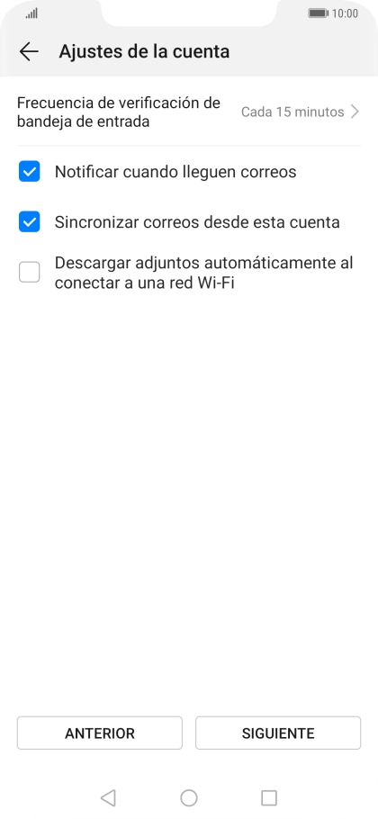 Pulsa Frecuencia de verificación de bandeja de entrada. Pulsa Frecuencia de verificación de bandeja de entrada.