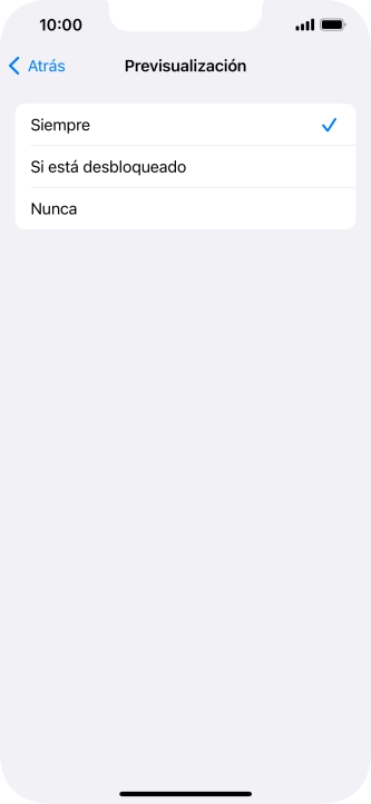 Para seleccionar la vista previa de las notificaciones en la pantalla de bloqueo, pulsa Siempre. Para seleccionar la vista previa de las notificaciones en la pantalla de bloqueo, pulsa Siempre.