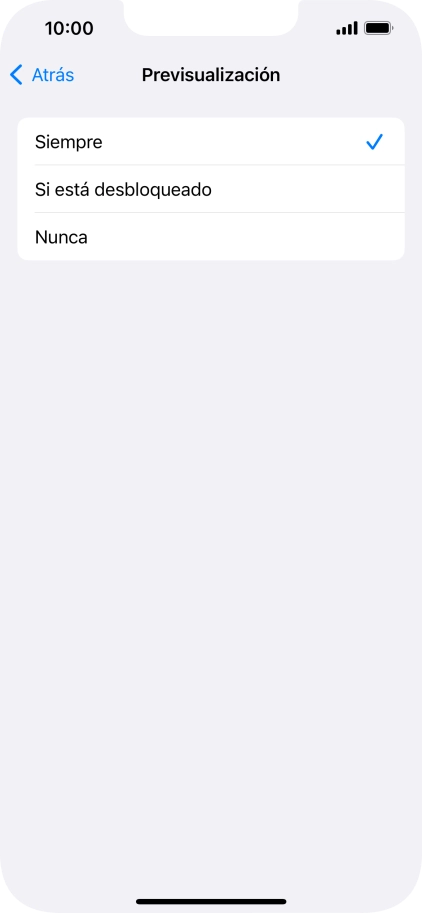 Para seleccionar la vista previa de las notificaciones en la pantalla de bloqueo, pulsa Siempre. Para seleccionar la vista previa de las notificaciones en la pantalla de bloqueo, pulsa Siempre.