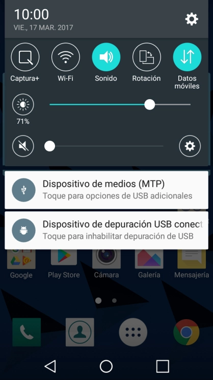 Pulsa el icono de USB.