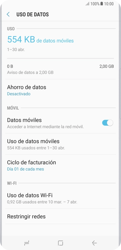 El consumo total de datos se visualiza ahora en la pantalla. El consumo total de datos se visualiza ahora en la pantalla.