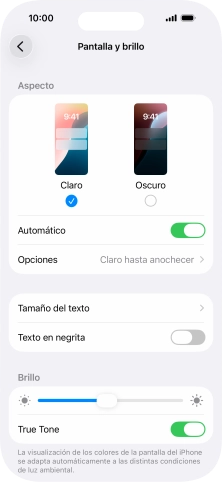 Si activas la función, pulsa Opciones y sigue las indicaciones de la pantalla para seleccionar el período de tiempo que debe durar el Modo Oscuro.