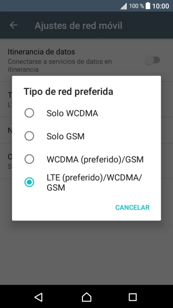 Pulsa el tipo de red deseado.