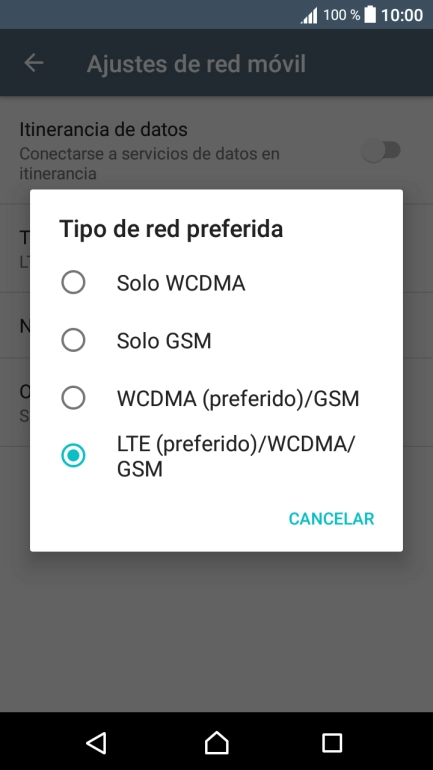 Pulsa el tipo de red deseado.