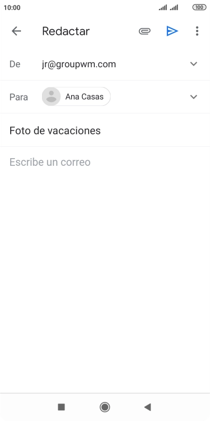 Pulsa en el campo de escritura  y escribe el texto del correo electrónico.
