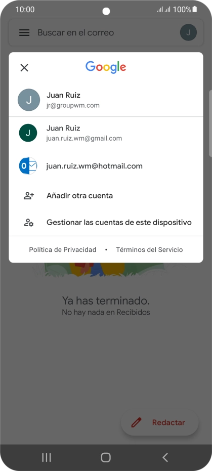 Pulsa la cuenta de correo electrónico deseada. Pulsa la cuenta de correo electrónico deseada.