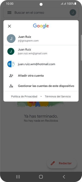 Pulsa la cuenta de correo electrónico deseada. Pulsa la cuenta de correo electrónico deseada.