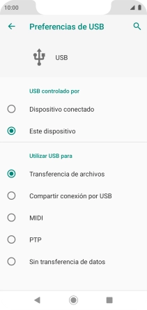 Pulsa Transferencia de archivos para activar la función.