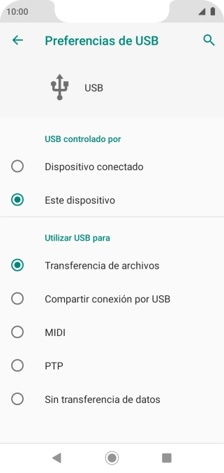 Pulsa Transferencia de archivos para activar la función.