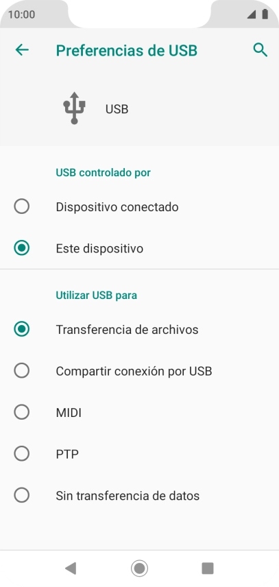 Pulsa Transferencia de archivos para activar la función.