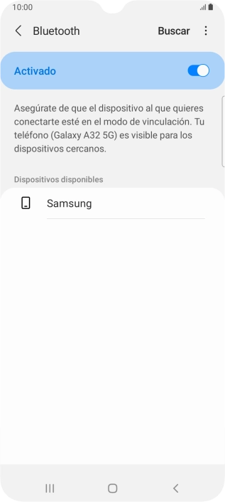 Pulsa el dispositivo Bluetooth deseado y sigue las indicaciones de la pantalla para vincular el dispositivo al teléfono. Pulsa el dispositivo Bluetooth deseado y sigue las indicaciones de la pantalla para vincular el dispositivo al teléfono.