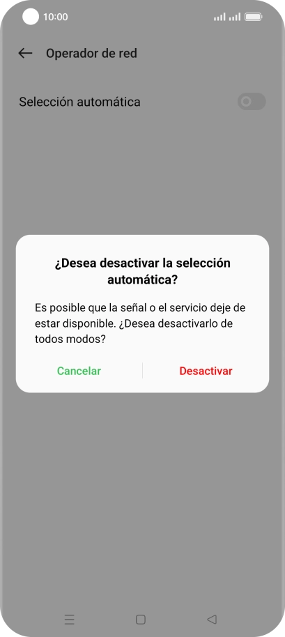 Pulsa Desactivar para desactivar la función y espera mientras el teléfono está buscando redes. Pulsa Desactivar para desactivar la función y espera mientras el teléfono está buscando redes.