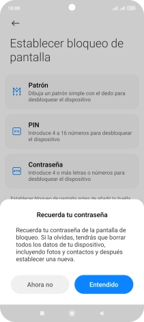 Pulsa Entendido y sigue las indicaciones de la pantalla para crear un código de seguridad del teléfono adicional. Pulsa Entendido y sigue las indicaciones de la pantalla para crear un código de seguridad del teléfono adicional.