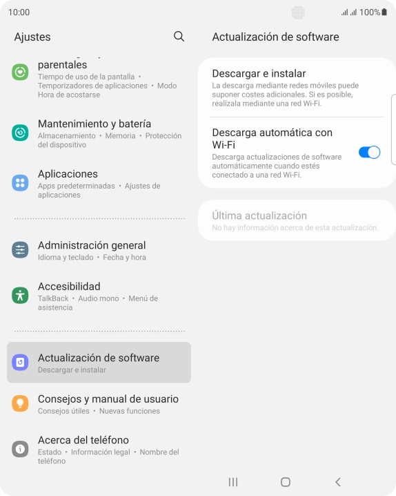 Pulsa Descargar e instalar. Si hay una versión de software nueva disponible, aparecerá ahora en la pantalla. Sigue las indicaciones de la pantalla para actualizar el software del teléfono. Pulsa Descargar e instalar. Si hay una versión de software nueva disponible, aparecerá ahora en la pantalla. Sigue las indicaciones de la pantalla para actualizar el software del teléfono.