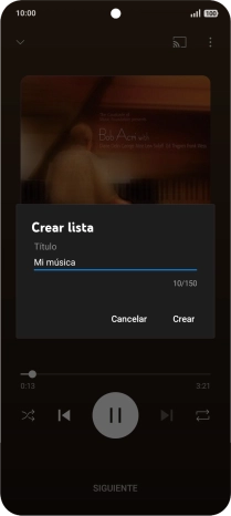 Introduce el nombre deseado de la lista de reproducción y pulsa Crear. Introduce el nombre deseado de la lista de reproducción y pulsa Crear.